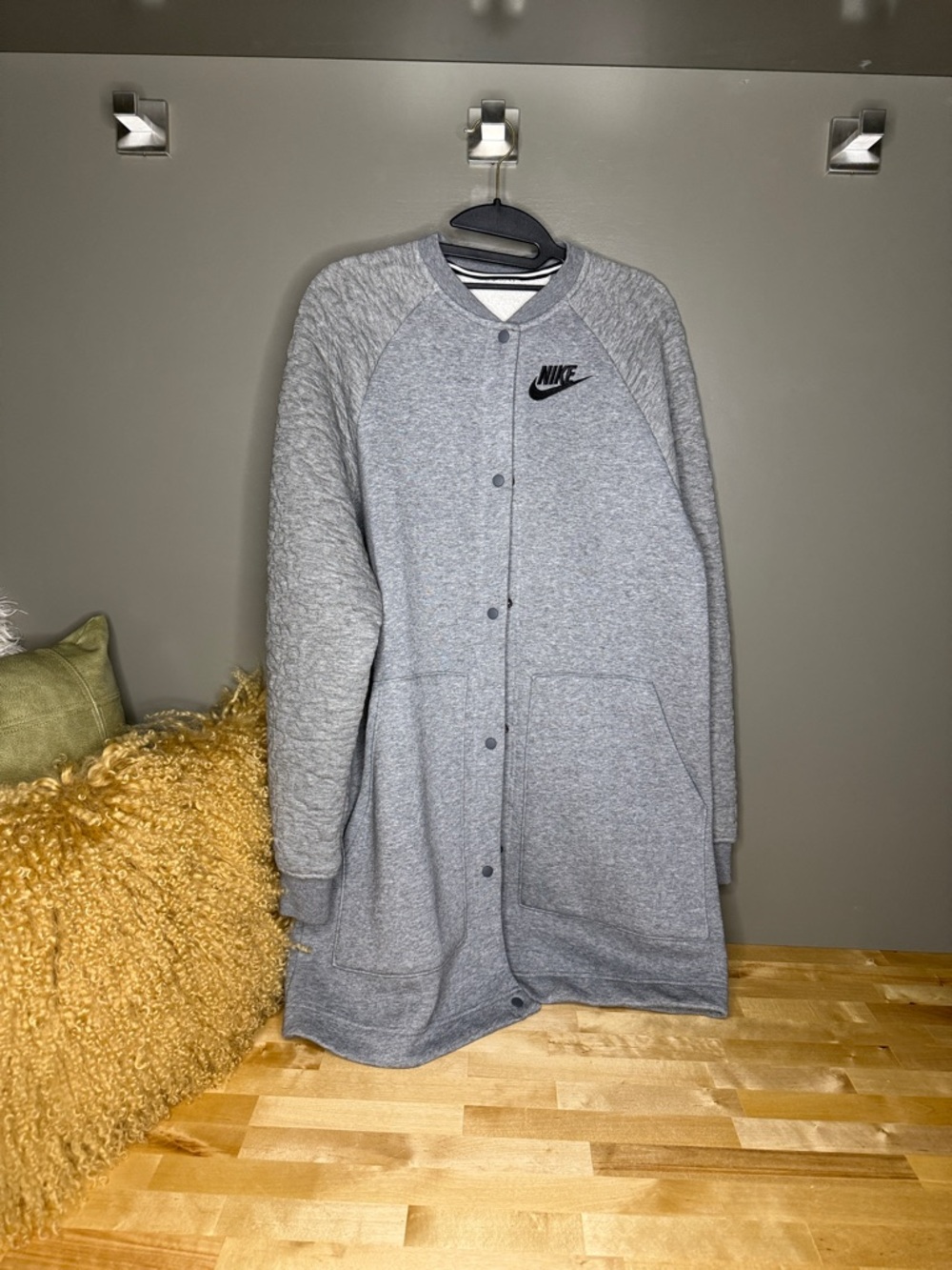 Nike Grey Long Button-Up Jacket with Chest Logo